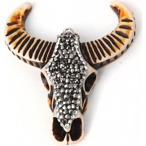 DoreenBeads Resin Boho Chic Pendants Cow Sheep Brown Micro Pave Gray & Clear Rhinestone Pendant Trendy DIY Charms, 1 Piece