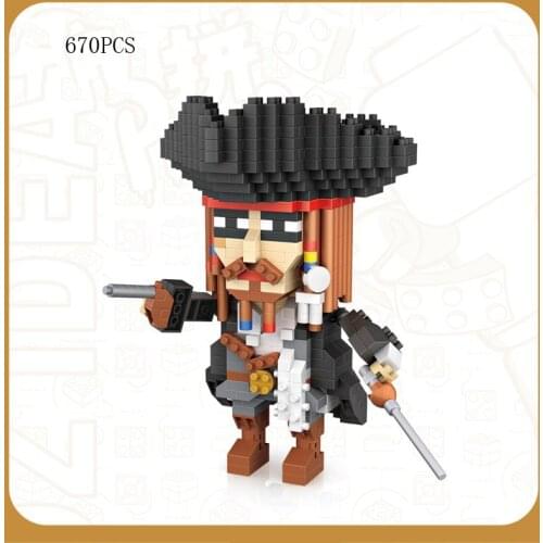 Disney movie nanobrick Captain Jack Sparrow figures micro diamond block Pirates of the Caribbean building brick educational toy