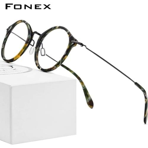 FONEX B Titanium Optical Glasses Frame Women Vintage Round Prescription Eyeglasses Men Myopia Acetate Spectacles Eyewear 852