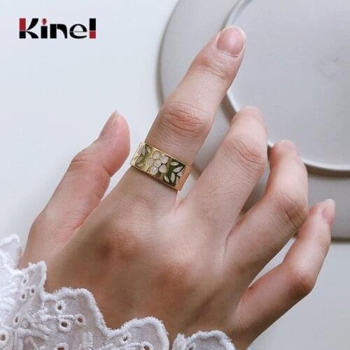 Kinel Trendy Vintage 925 Sterling Silver Resin Printing Ring For Women Simple 18K Gold Plated Open Silver Ring Jewelry Gift