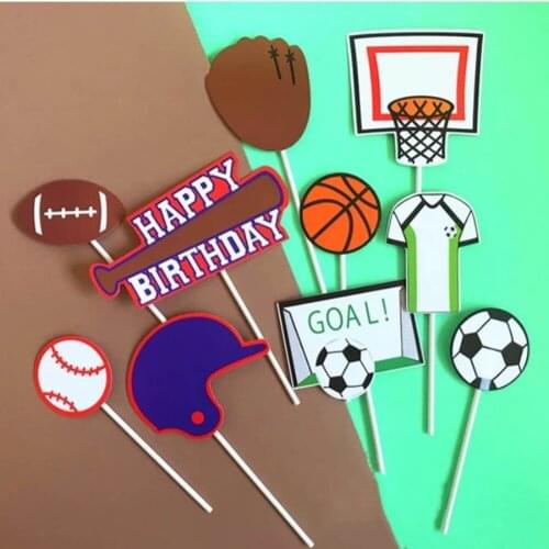 The World Cup Basketball Football Baseball Paper Cake Toppers Toothpicks Happy Birthday Baby Shower Party Decorations Supplies