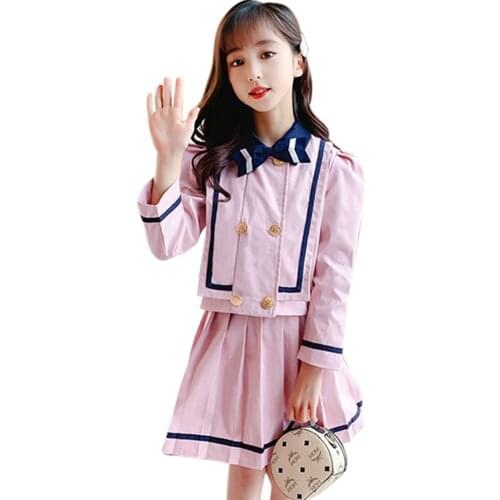 Teen Girls Clothing Jacket + Skirt Childrens Clothes For Girls Striped Clothes For Girls Casual Style Childrens Clothing