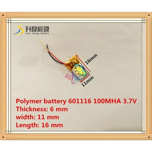 601116 061116 3.7V 100mAh lithium polymer battery for MP3 MP4 player Bluetooth headset battery polymer battery