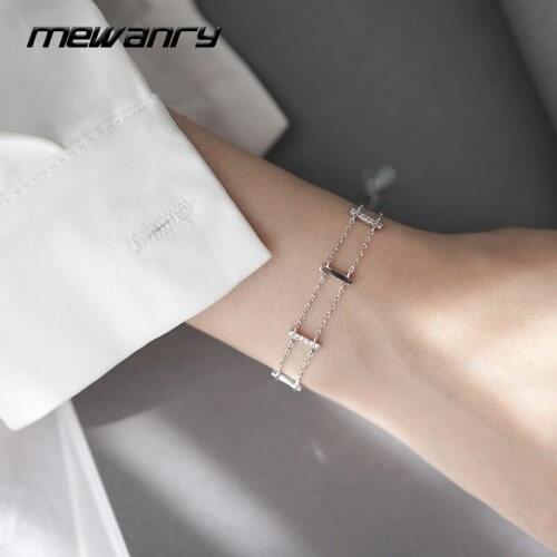 Mewanry 925 Sterling Silver Bracelet for Women New Trend Elegant Charm Creative Hollow Chain Sparkling Zircon Bride Jewelry Gift