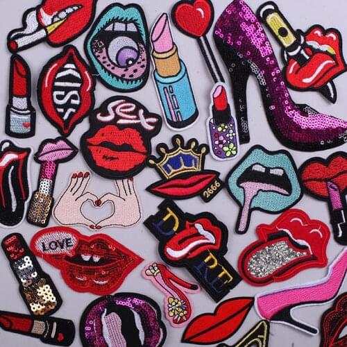 Sexy Lips Embroidered Patches for Clothing Fusible Sewing Application Sew on Patch Diy Iron-on Applique for Clothes Jackets