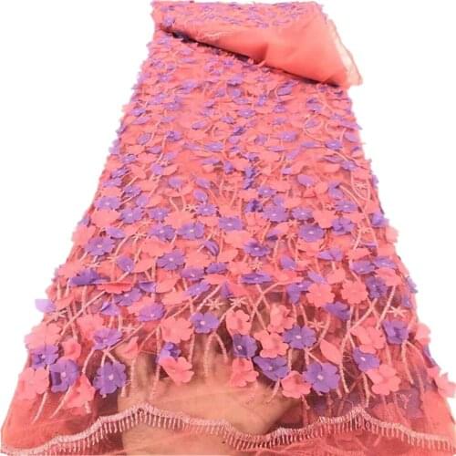 Nigerian Lace Fabric 2021 High Quality Lace French 3D Flower Lace Fabric African Tulle Lace Fabric For Wedding Dress r20-39