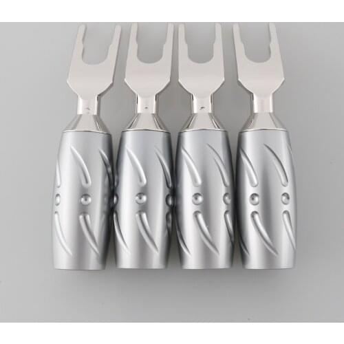 New Viborg VS701R Pure Red Copper Spade Plug Rhodium Plated Spade Fork Plug Screw Locking Banana Connector 4PCS
