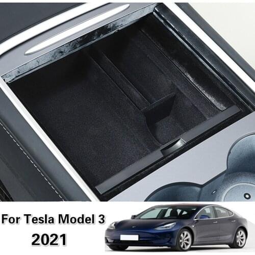 New Car Armrest Box Storage Organizer For Tesla Model 3 Y 2021 Car Containers Center Console Flocking Storage Box Console Holder