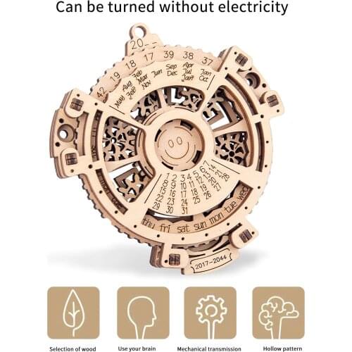 Educational Wooden 3D Model Building Block Kits DIY Kids Rotating Machinery Perpetual Calendar Gear Turning Assembly Models Toy
