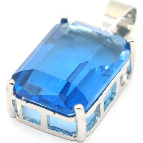 53x17mm Stunning Long Created Violet Tanzanite White CZ Gift For Ladies Silver Pendant