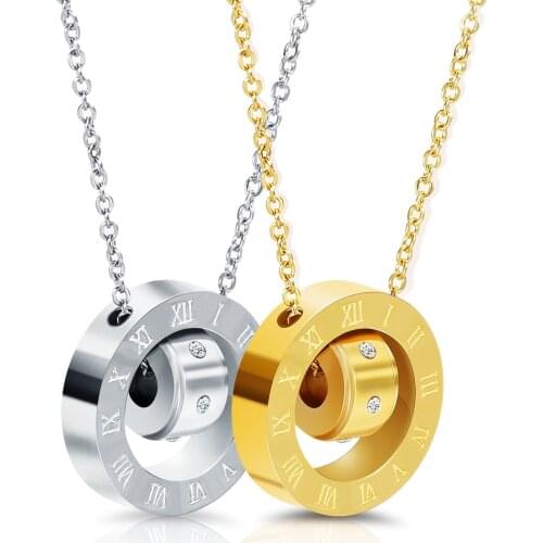 Luxury Brand Jewelry 316L Stainless Steel Double Loop Roman Numerals Necklace Austrian Crystal Love Necklace For Women