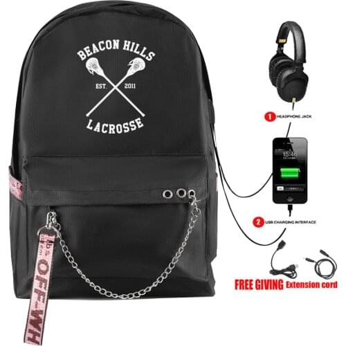 2021 New Arrival Teen Wolf Logo Printed Backpack with USB zipper Harajuku Fashion New Arrival Shoulder Student Travel Backpack