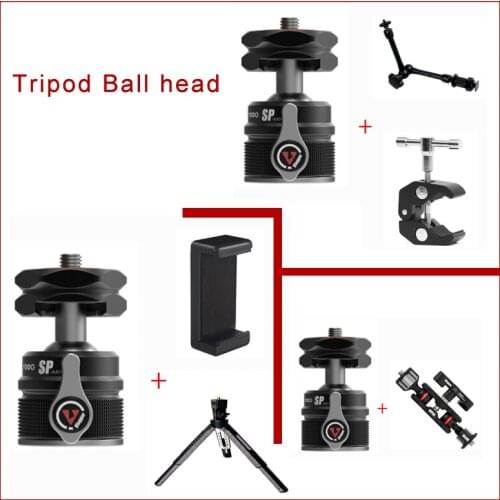 Vlogger Tripod Ball head with 1/4" screw Monitor Bracket Stand Holder cold shoe Panoramic Heads for LED Video Lights Microphone
