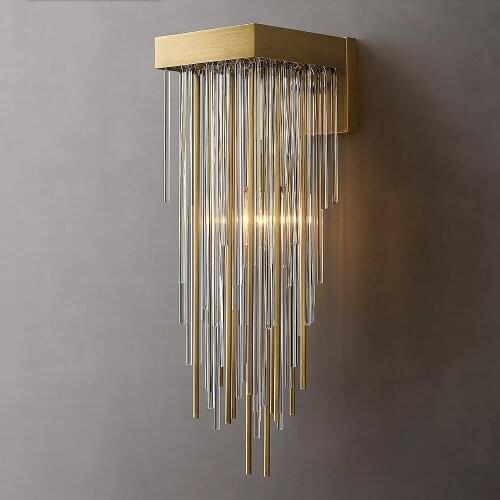 CASCADA Modern Luxury Sconce Light LED Gold Metal Rods Chandelier Lighting Crystal Rainfall Bedroom Wall Lamp Art Deco Sconce