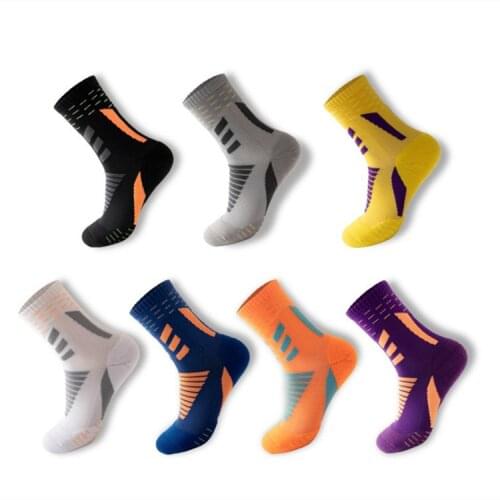 Sports Running Semi-High Socks Cotton Thick Terry Socks Summer Basketball Tennis Men Sports Socks Shock Absorption Moisture Wi