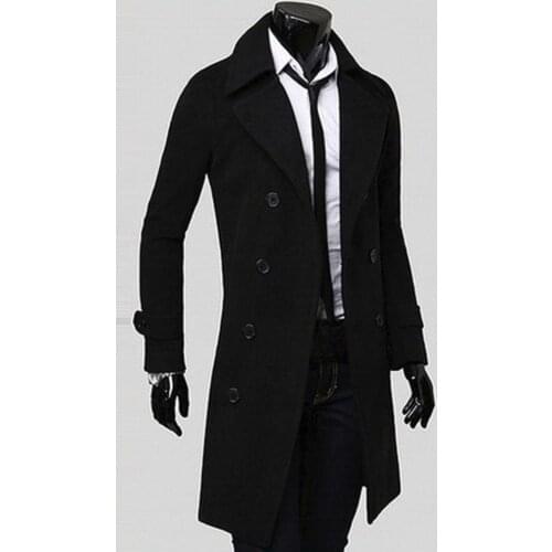 Winter Men Slim Stylish Trench Overcoat England Style Double Breasted Long Coat Male Woolen Fleece Warm Windbreaker Jacket