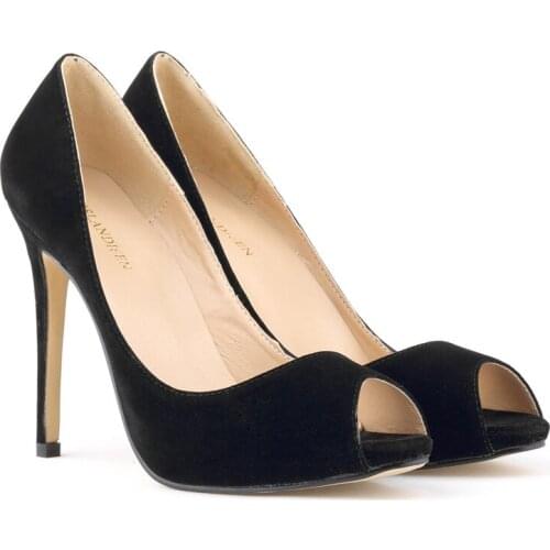 Office & Career Thin High Heels Pumps Women Shoes Sexy Wedding Party Peep Toe Flock 11CM Slip On 2020 size 35-42 black blue