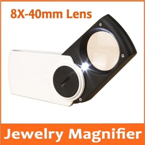 8X 40mm Lens LED Illuminated Jadeite Filter Jewelry Gem Identifying Type Inspecting Magnifier Magnifying Glass Loupe with Lamps