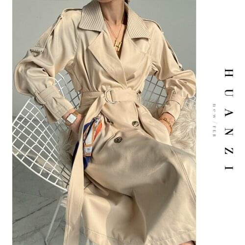 High-definition drape windbreaker long womens early spring double-breasted age-reducing temperament jacket