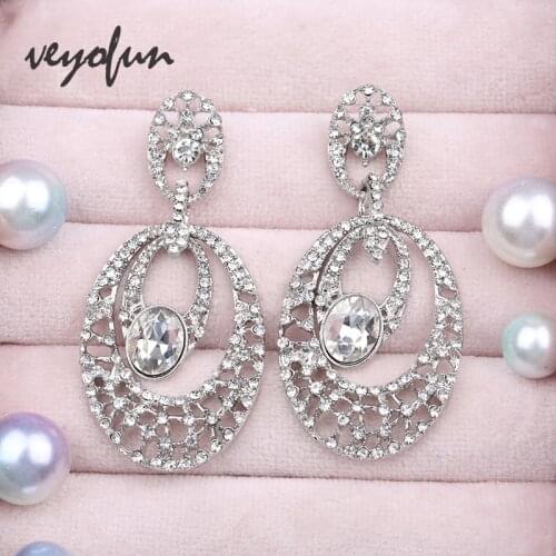 Veyofun Vintage Hollow Round Rhinestone Drop Earrings Elegant Wedding Dangle Earrings for Women Fashion Jewelry Gift