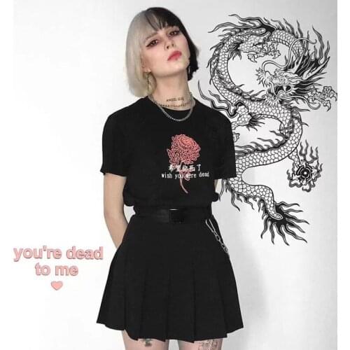 Wish You Were Dead T Shirt Women Chrysanthemum Gothic Harajuku Grunge Style Aesthetic Graphic Tee Tops Female Oversized Cotton