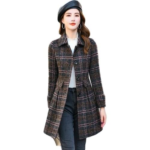 Autumn Winter Women Jacket Women Woolen Coat Female Jacket Fashion Ladies Wool Coat Single-Breasted Slim lattice Woolen Overcoat