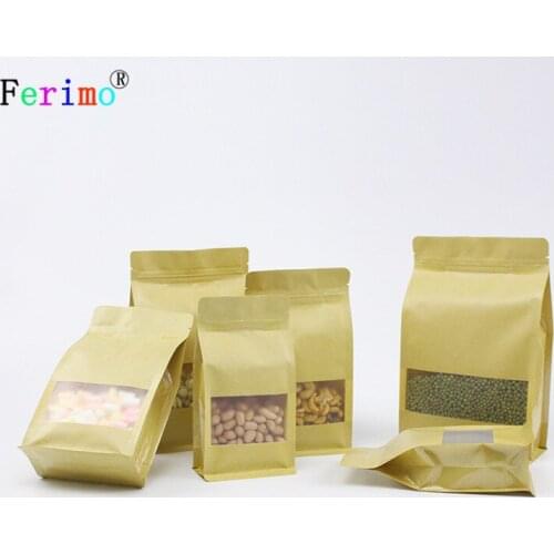 100pcs Eight side windows, kraft paper dried fruit, tea bags, bake dry goods, self-contained sealed bags