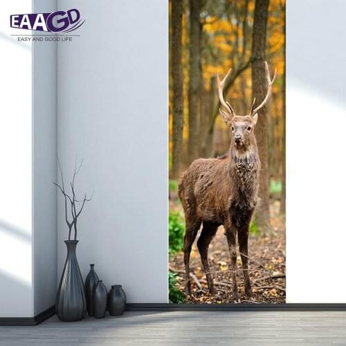 2Pcs/Set Color Deer Door DIY 3D Door Stickers Pattern Art Decor for Home Room Wall Door Creative Decor