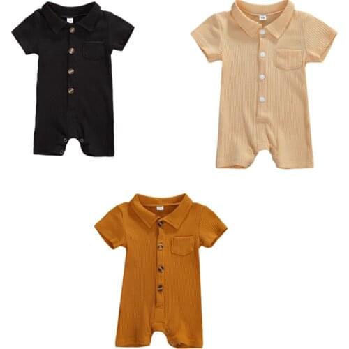 2020 Infant Baby Clothing Baby Boy Girls Knitted Short Sleeve Romper Ribbed One-Piece Suits Summer Outfit Clothes
