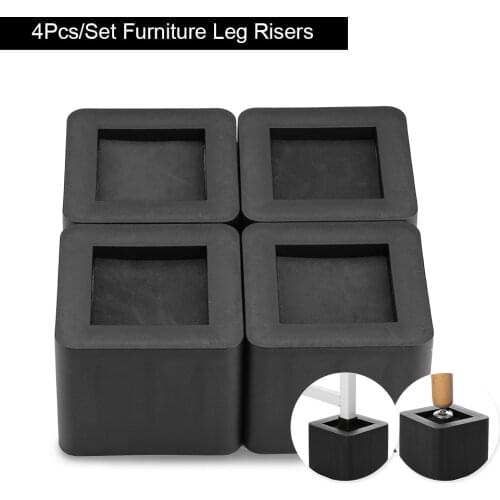 4Pcs/Set Furniture Leg Risers PP Plastic Non-Slip Riser For Table Desk Bed Sofa Black Color Square Table Foot Sofa Foot Bed Mat