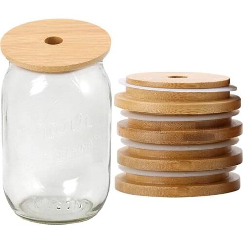 4pcs 70/88mm Bamboo Lids Reusable Mason Jar Canning Caps Non Leakage Silicone Sealing Wooden Covers Drinking Jar Supplies