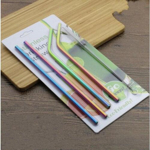 50 Sets 6mm Stainless Steel Drinking Straw in Package Drink Straws Brush for Cup Bend & Straight Straw Sets