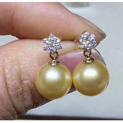 Free shipping charming gorgeous 9-10mm SouthSea pearl earring 18k solid gold