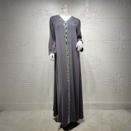 Middle East Dubai Turkey Arabic Abaya Dress for Women Fashion Muslim Moroccan Kaftan Diamond Ribbon Jalabiya Blue 2021