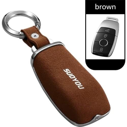 Car Key Case Keychain Cover Genuine Leather+ Galvanized Alloy For Mercedes Benz E Class E200 E260 E300 E320