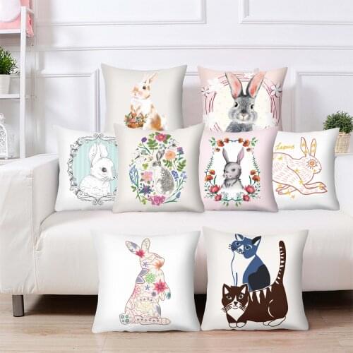 Animals Cat Pillowcase Rabbit Pillows Cover Home Decor Cushion Cover Printing Car Pillow Cases 45x45cm Sofa Decorative Pillows
