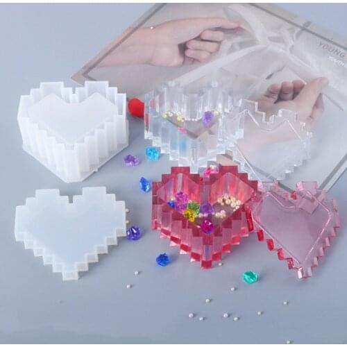 DIY Crystal Epoxy Resin Mold Pixel Love Storage Box Silicone Mold For Resin Heart-shaped Storage Box Mold