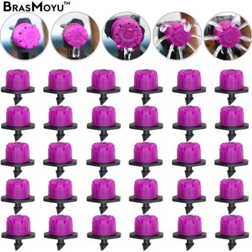 BRASMOYU 30-1000PCS Purple Adjustable Micro Drip Irriation System 1/4'' Watering Anti-clogging Emitter Garden Supplies