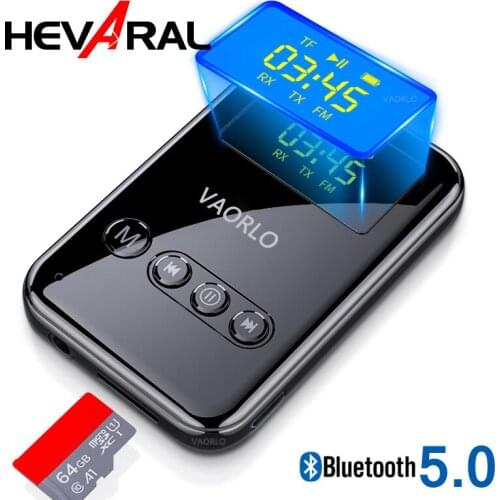 HEVARAL 4 In 1 Recevier Transmitter FM Adapter Bluetooth 5.0 Transmission TF Card Play LED Display Stereo For Headphones