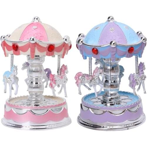 Carousel Music Box Merry Go Round Musical Plays Gift Toy Kid Wedding Home Decor Y4QA
