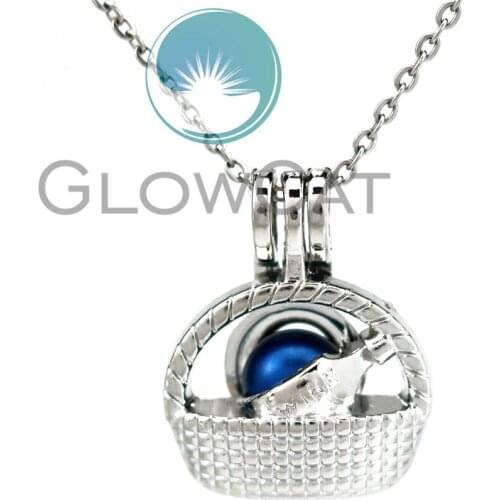 KK949 Wine Bottle in Basket Beads Cage Locket Pendant Perfume Diffuser Pearl Cage Necklace