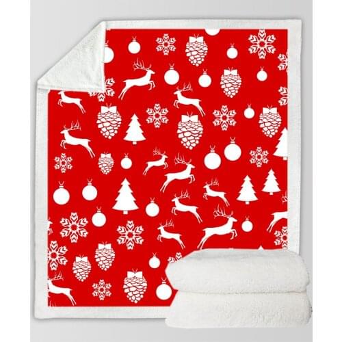 Red Elk Christmas Day Blanket Flannel Thicken Printed Blanket Soft, Comfortable, Warm and Large Size Available