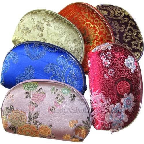Ladies Zipper Travel Silk brocade 5 Jewelry Bags Sets Fashion Simple floral Coin Purses Clutch Makeup Packaging Pouch Wholesale