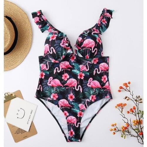 Summer Beach 2021 One Piece Womens Swimsuit Flower Print Swimwear Push Up Sexy Bathing Suit Women Bikinis Monokini Beachwear