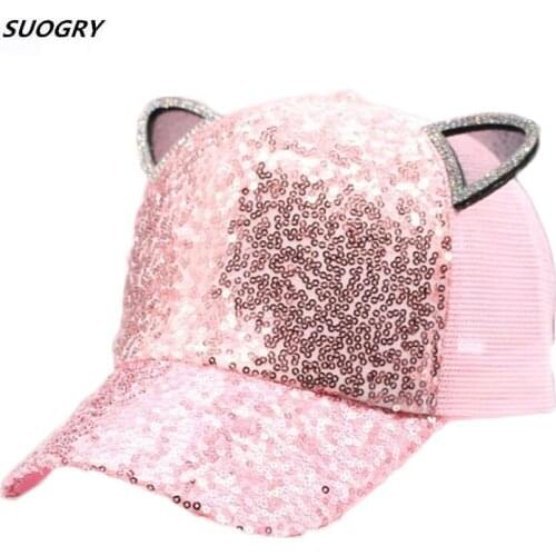 2019 Parent-child Fashion Sequin Ears Baby Hat Summer Mesh Children Baseball Cap Cartoon Snapback Caps Boys Girls Hip hop Sun Ha