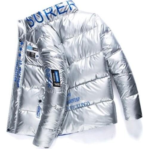 2020 Winter new mens bright cotton top Trendy brand down jacket Fashion loose casual letter printing color matching soft coat