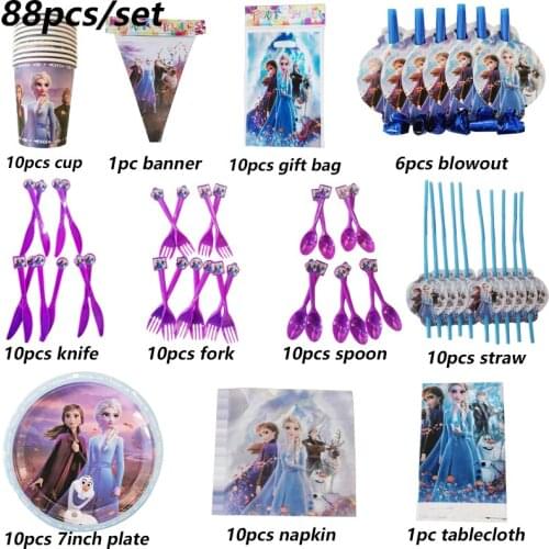 Disney Cartoon Theme Frozen Birthday Party Decorations Supply Disposable Tableware Set Paper Cups Plate Decoration Birthday girl