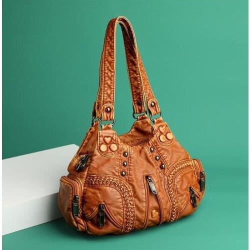 Наплечные сумки Fashion Rivet Shoulder Bag Women Soft PU Leather Handbags Designer Crossbody Messenger Bags Ladies Purse