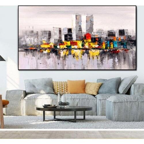 Big Size Poster Abstract Building Oil Painting Canvas Art Landscape Paintings Wall Pictures for Living Room Cuadros Home Decor