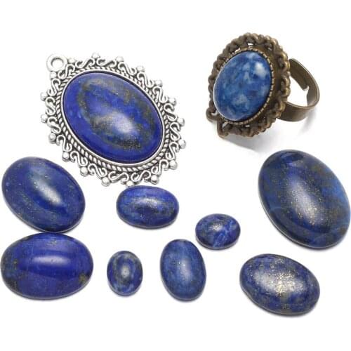 Natural Stone Elliptical shape Lapis Lazuli Cabochon No Hole Beads for Jewelry Making Pendant Necklace Rings DIY Accessories